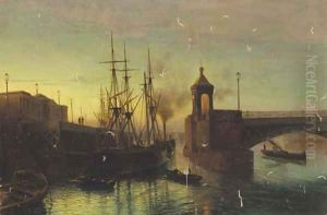 Twilight - View of the Swing Bridge on the Neva by Lef Feliksovich Lagorio