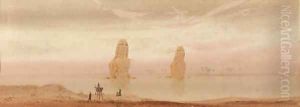 The Colossi of Memnon at sunset by Augustus Osborne Lamplough