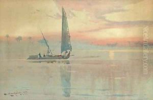 A felucca on the Nile at dusk