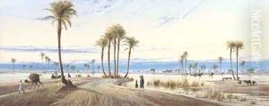 A view of the Nile with a city in the distance by Augustus Osborne Lamplough