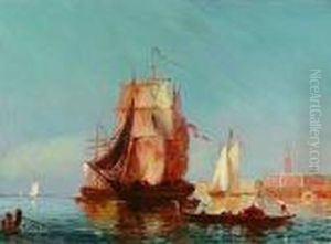 A View Of The Grand Canal, Venice, Withshipping In The Foreground by Henri Duvieux