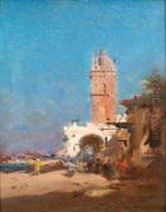 Promeneurs Au Pied D'une Tour