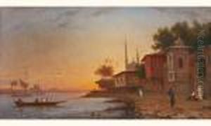 Caique Pres De La Rive Du Bosphore, Soleil Couchant . by Henri Duvieux