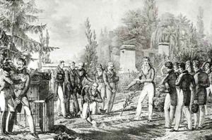 Students from the Ecole Polytechnique at the tomb of Gaspard Monge 1746-1818 by Hippolyte Lecomte