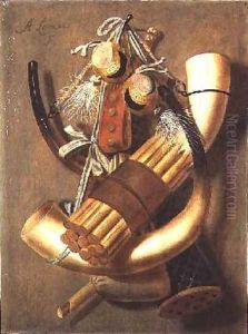Still-life of hunting accessories by Antonius Leemans