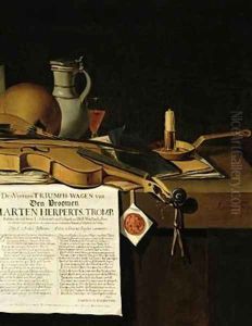 Vanitas still life homage to Admiral Marten Herpertszwoon Tromp by Antonius Leemans