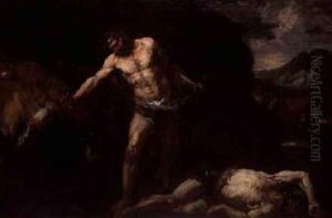 Hercules slays the giant Cacus and steals back the cattle of Geryon