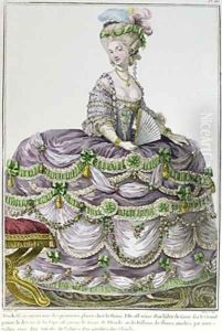 A Duchess at the court of Louis XVI wearing a dress with paniers by Le Clere
