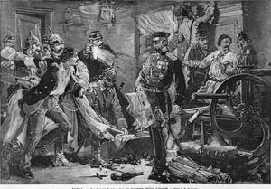 Russian police discovering a nihilist printing house at Charkoff by Auguste Lepere