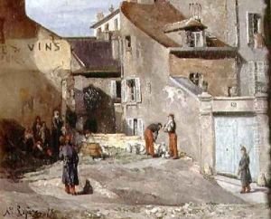 Rue des Rosiers with the artillery soldiers of Generals Clement Thomas and Lecomte during the Paris Commune by Auguste Lepere