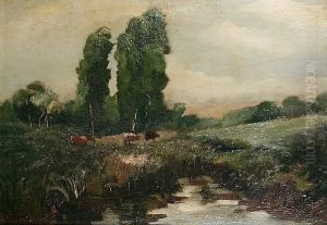 Cows By A Rural Stream by Sir Alfred East
