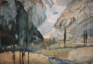 'an Alpine Glacier' 'alfred East', Indistinctly Annotated, Titled Verso by Sir Alfred East