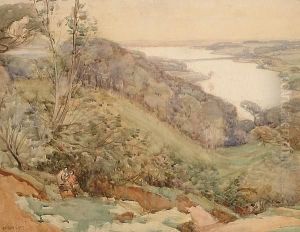 A Couple Seated On A Wooded Hillside by Sir Alfred East