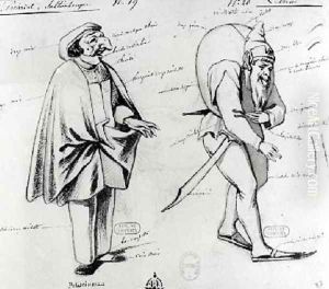 Costume design for two acrobats in Benvenuto Cellini by Paul Lormier
