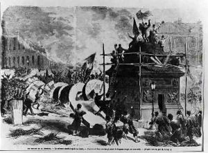 The Vendome column just after its fall Federes and fake sailors putting the red flag in the pedestal