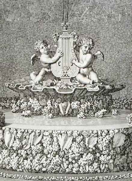 Two Cupids holding a lyre a fountain at Versailles - view 1