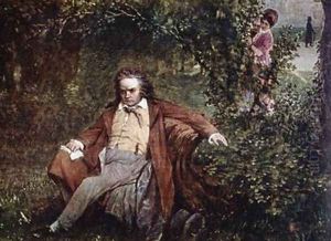 Postcard depicting Ludwig van Beethoven 1770-1827 in the forest by Leithner, Hans
