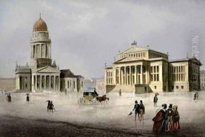 Theatre and German Dome church on the Gendarmenmarkt Berlin by Ludwig Edward Luetke