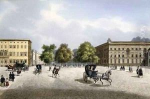 Unter den Linden from Pariser Platz Berlin 1845 by Ludwig Edward Luetke