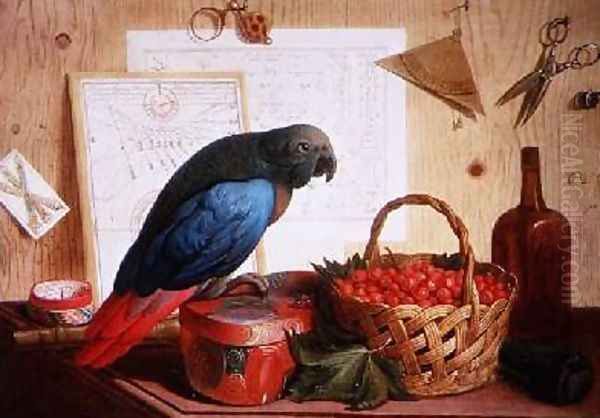 Trompe Loeil with Still Life of Strawberries and a Parrot - view 1