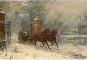 Pferdeschlitten In Winterlandschaft