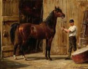 Portrait Of A Horse In Front Of A Stable by Otto Eerelman