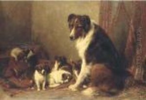 A Collie With Her Puppies