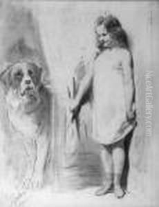 Young Girl With St. Bernard