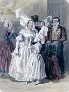 A bride and a girl before her first communion from the Nantes and lower Loire region by Francois-Hippolyte Lalaisse