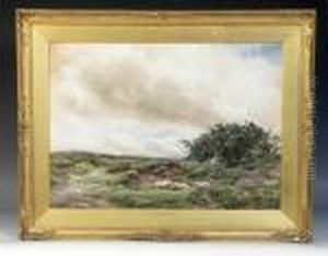 An Extensive Rocky Moorland Landscape With Four Sheep In The Foreground by Wycliffe Egginton