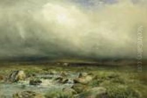 Ponies On Dartmoor, A Rocky Stream In The Foreground