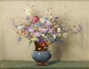Still Life With Spring Flowers In Lustre Vase by Wycliffe Egginton