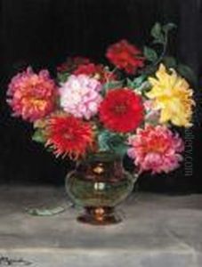 Chrysanthemums In A Lustreware Jug by Wycliffe Egginton