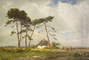 A Windswept Cottage With Figures by Wycliffe Egginton