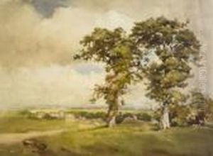 Extensive Landscape With Distant Village And Sheep Grazing On A Moor