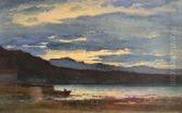 Coastal Scene With Fisherman At Sunset - view 1