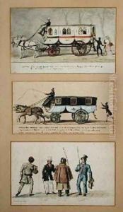A Dame Blanche Carriage an Omnibus and Drivers by Pierre Antoine Lesueur