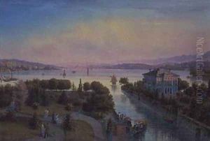 View of the Lake of Zurich with Villa Rosau