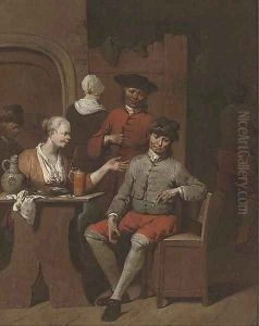 Figures smoking and drinking in a tavern by Jan Baptist Lambrechts