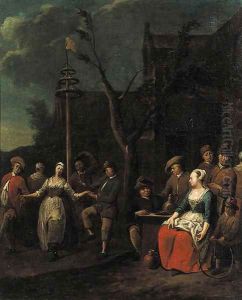 Boors dancing around a maypole