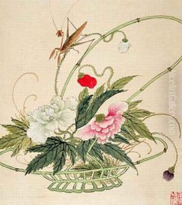 One of a series of paintings of flowers and insects by Hua Liu
