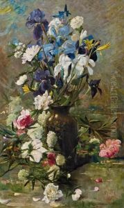 Iris, Anemonen Und Pfingstrosen In Vase by Marie Egner