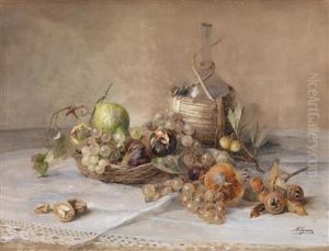 A Still Life With Fruits And A Bottle Of Chianti by Marie Egner