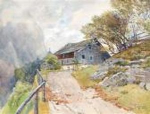 Altesbauernhaus Im Gebirge Bei Aufsteigendem Nebel