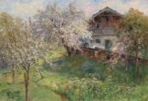 Bauernhaus Mit Bluhenden Obstbaumen by Marie Egner