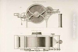 Carding engine shown from its end and from above