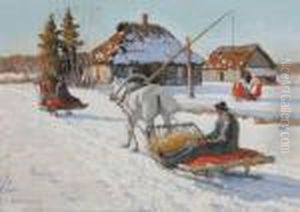 Winterwork At The Farm by Andrei Afanas Evich Egorov
