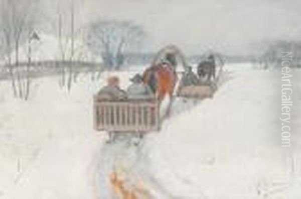 Two Horse-drawnsleighs Following In The Snow - view 1