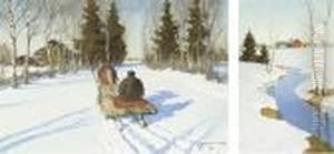 Russian Horse-drawn Sledge In A Landscape