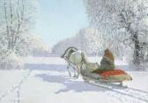 Russische Bauerin Auf Einem Pferdeschlitten Im Verschneitenwald Am Peipus-see by Andrei Afanas Evich Egorov